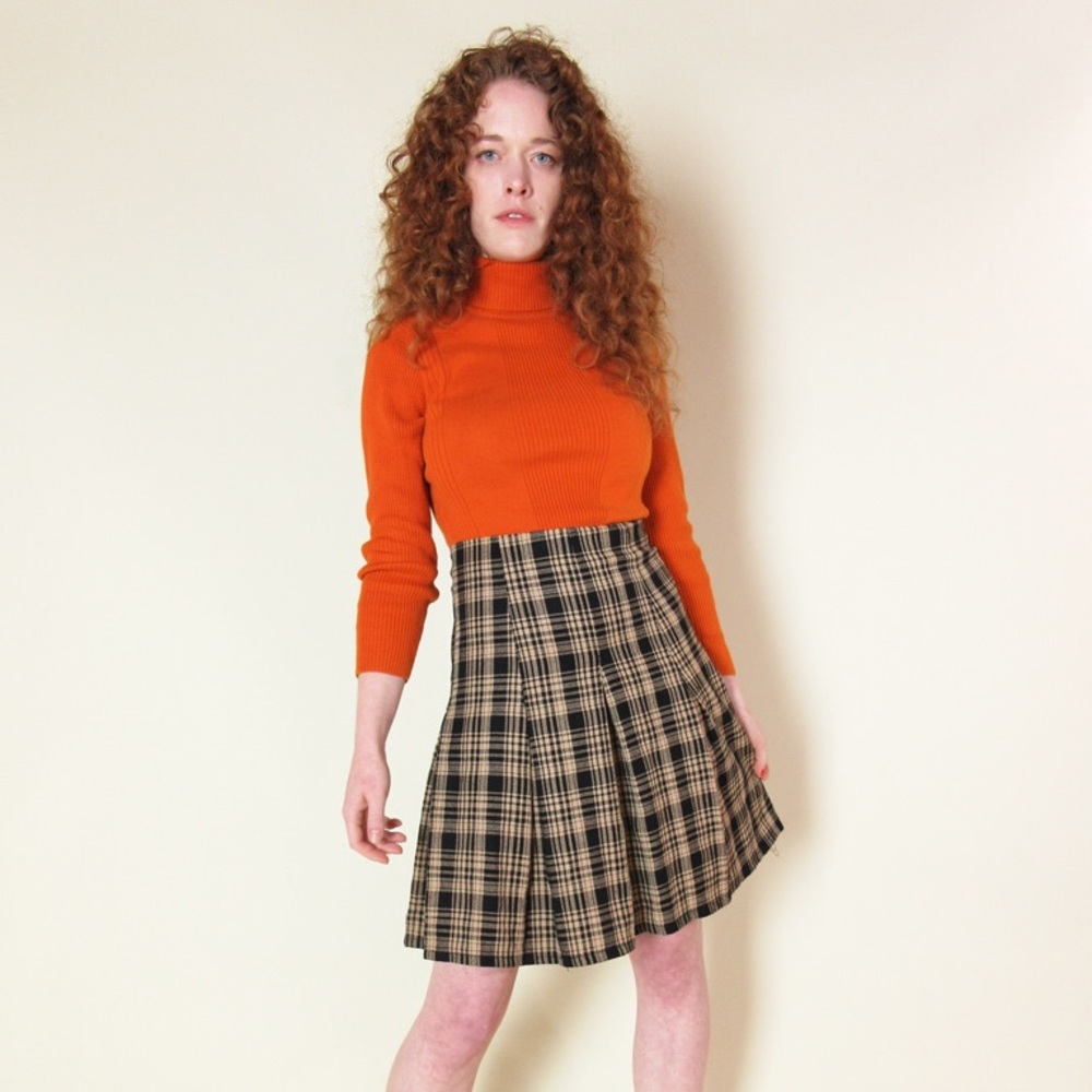Vintage Plaid Pleated School Girl Midi Skirt